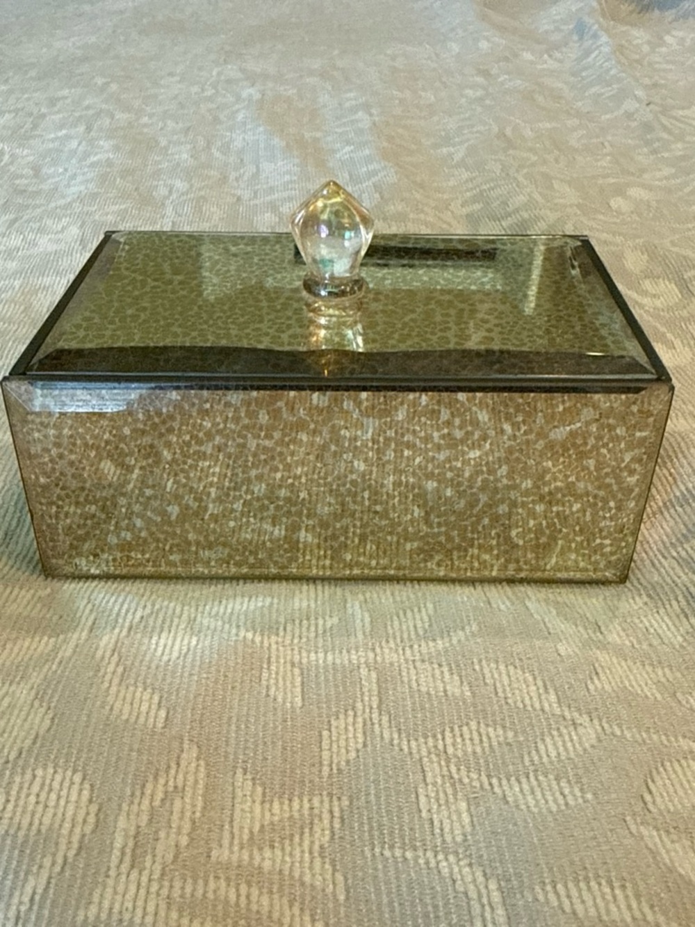 Mirrored Vanity Trinket Box with Crystal Knob - Gold Finish